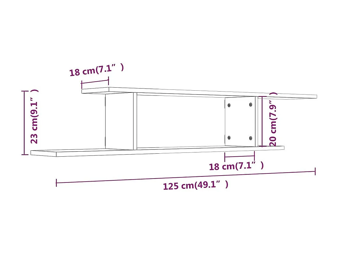 Étagère TV murale Chêne fumé 125x18x23 cm Bois d'ingénierie