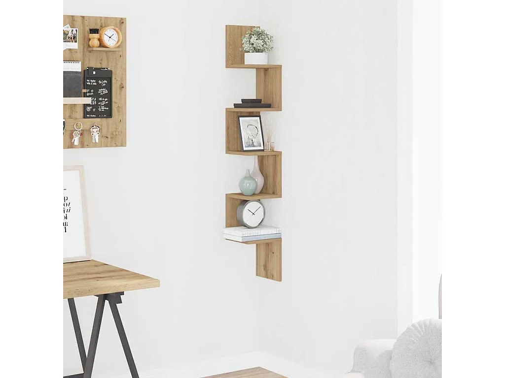Étagère d'angle murale chêne artisanal 20x20x127,5 cm