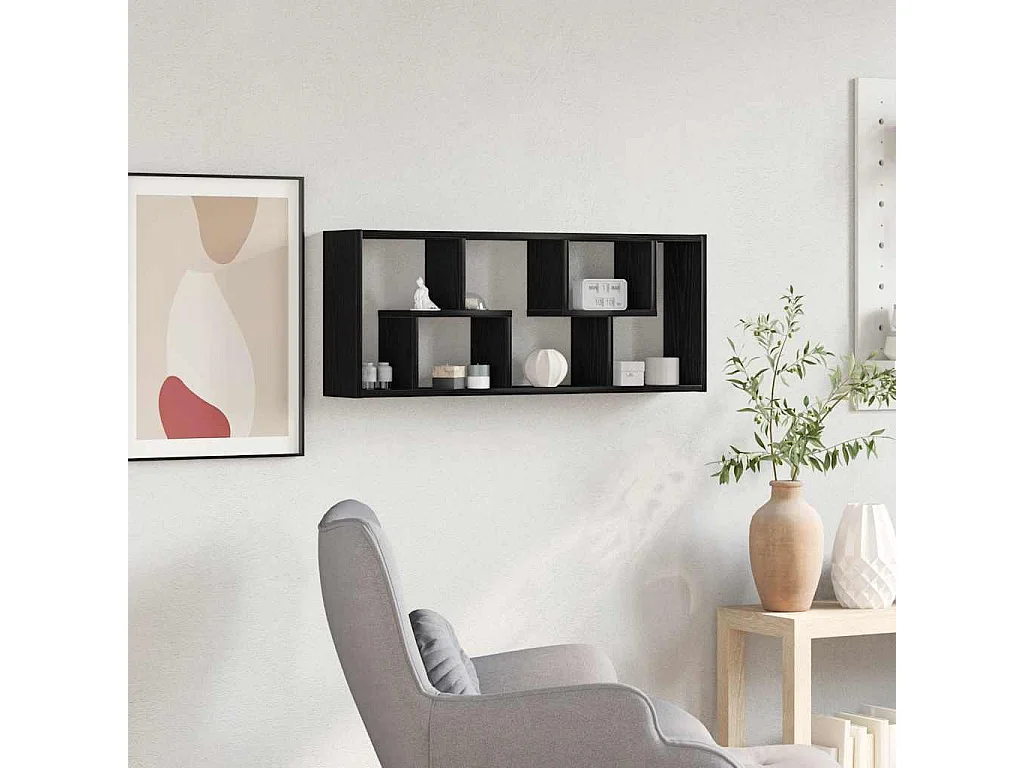 Mensola da parete in rovere nero 36 x 16 x 90 cm, legno ingegnerizzato