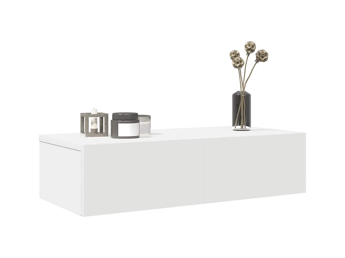 Witte wandplank en lades 60x26,5x15 cm bewerkt hout