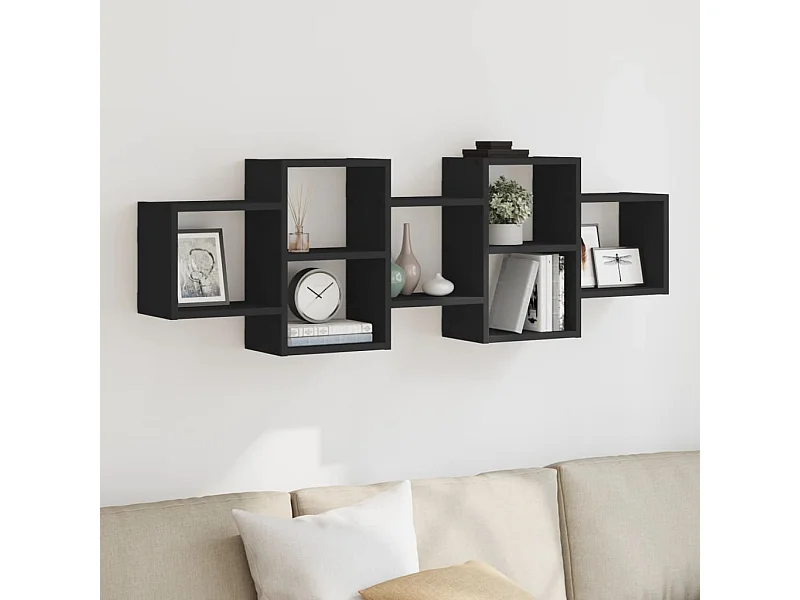 Zwarte wandplank 129x18x42 cm bewerkt hout