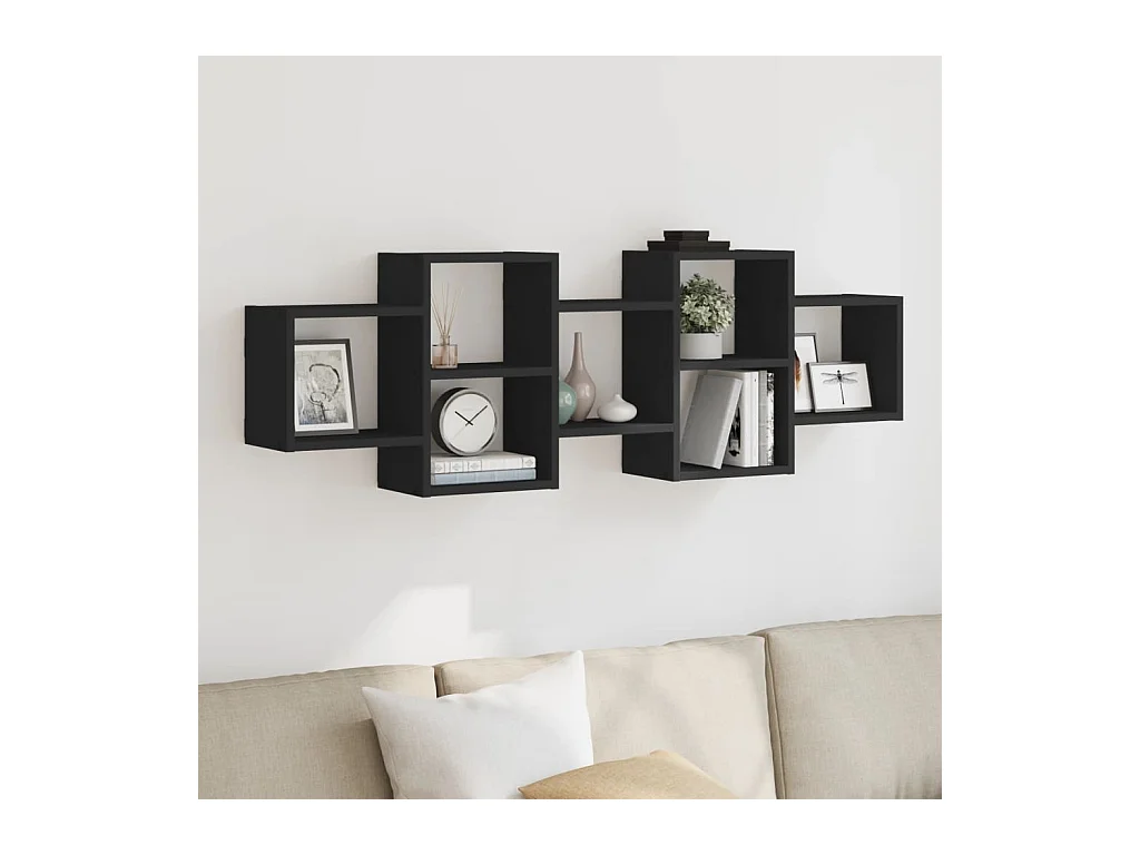 Schwarzes Wandregal 129x18x42 cm Holzwerkstoff