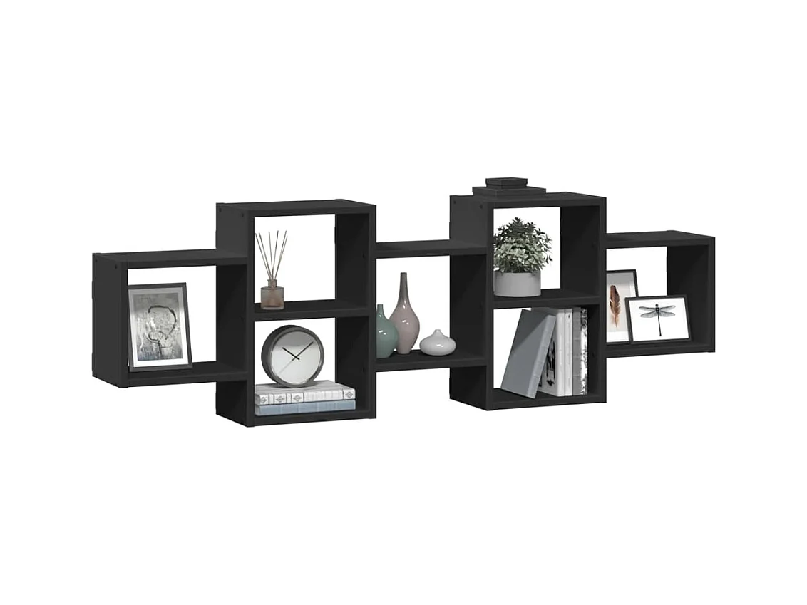 Schwarzes Wandregal 129x18x42 cm Holzwerkstoff