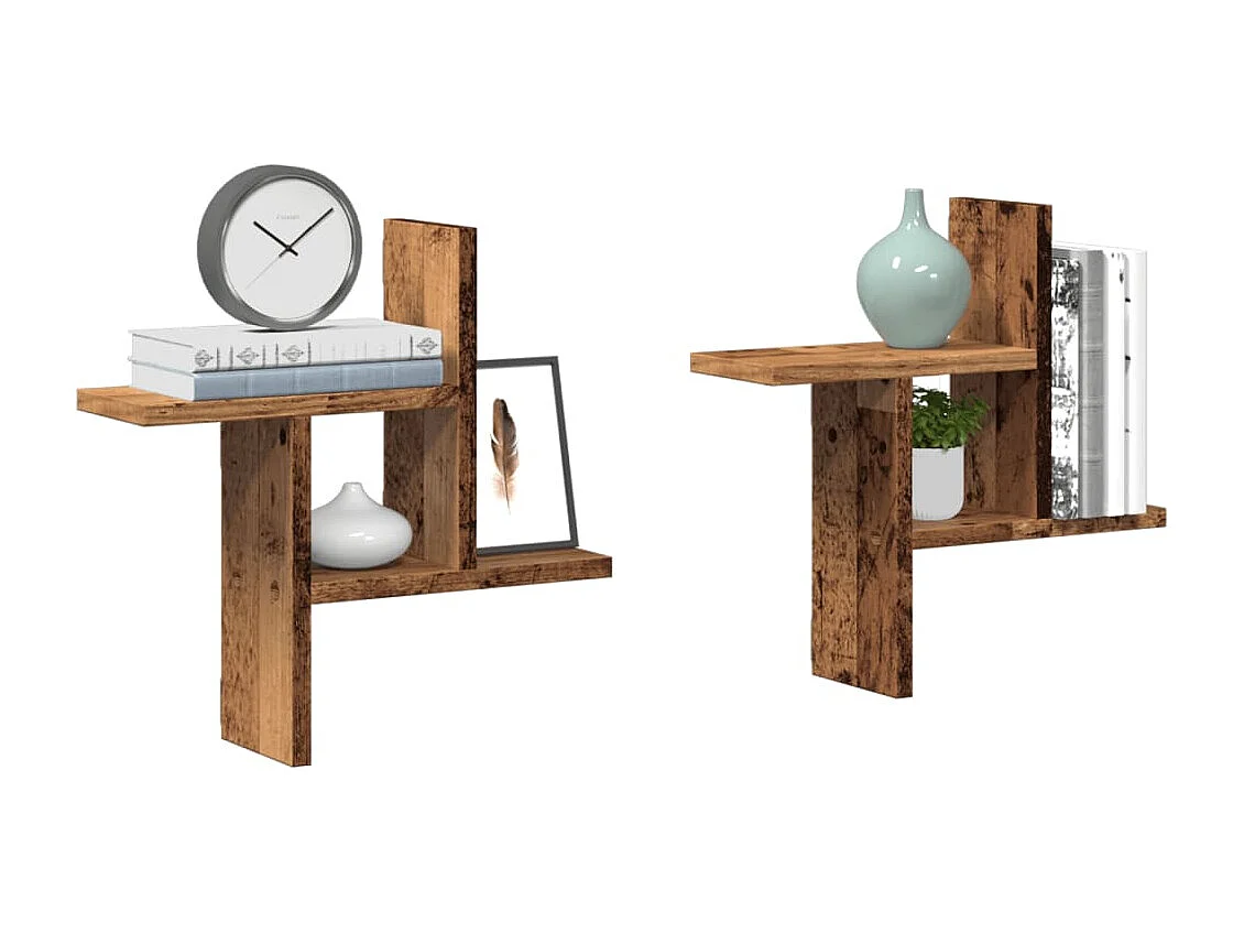 Wandplanken 2 stuks oud hout 38x12x38 cm bewerkt hout