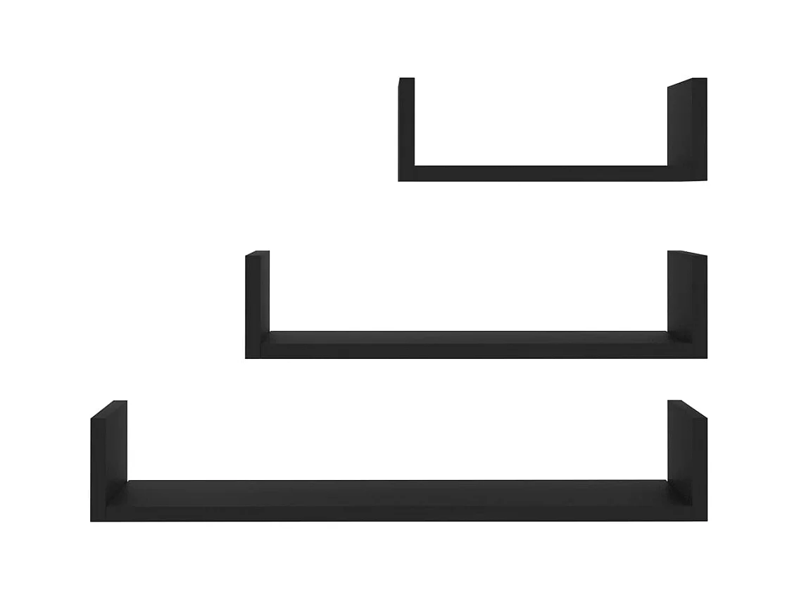 Étagères murales 3 pcs Noir Bois d'ingénierie