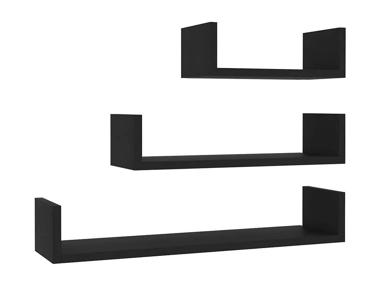 Étagères murales 3 pcs Noir Bois d'ingénierie