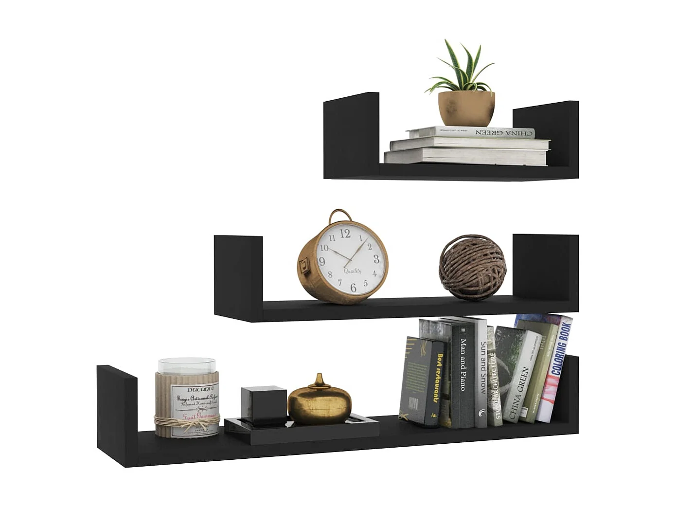 Étagères murales 3 pcs Noir Bois d'ingénierie