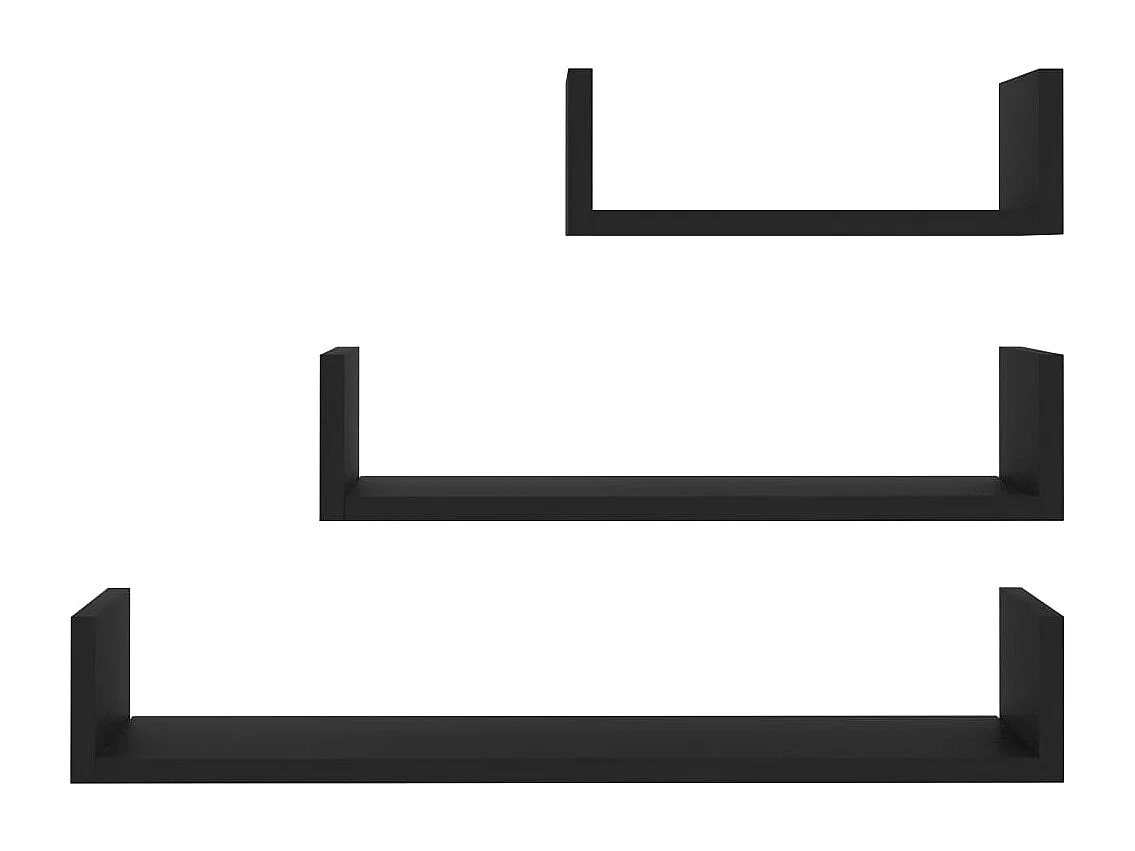 Étagères murales 3 pcs Noir Bois d'ingénierie