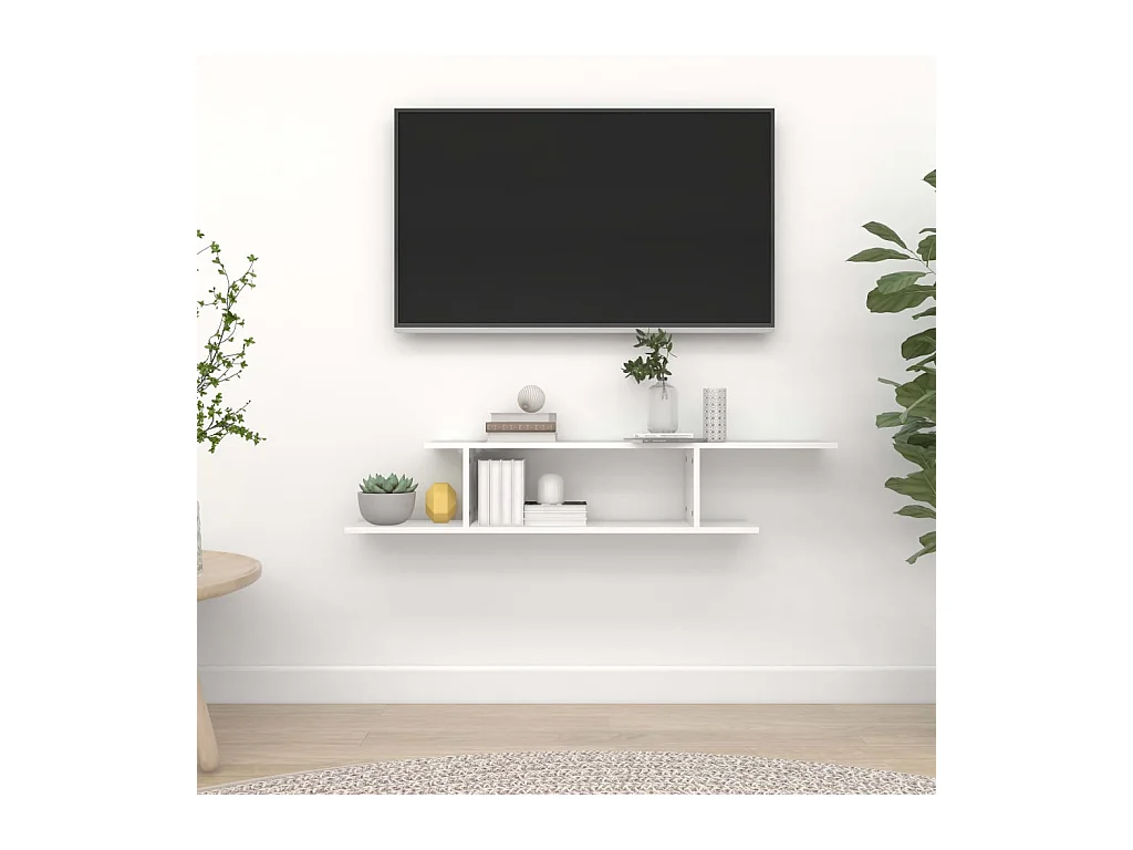Mensola porta TV da parete bianca 125x18x23 cm in legno ingegnerizzato
