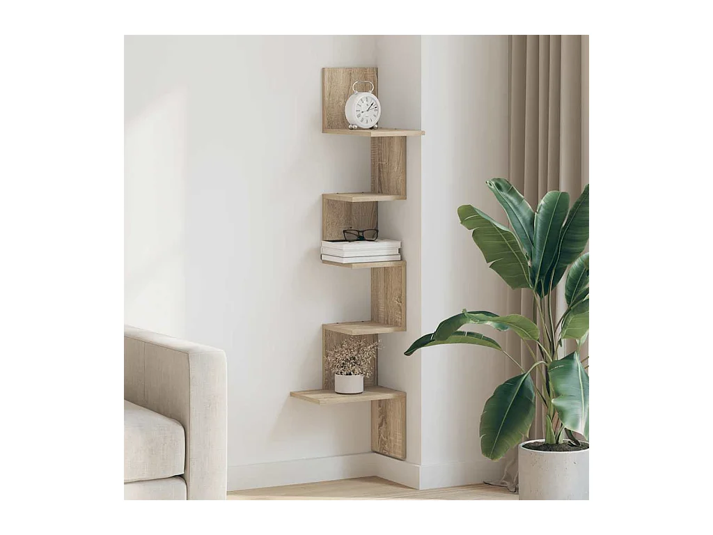 Étagère d'angle murale chêne sonoma bois d'ingénierie