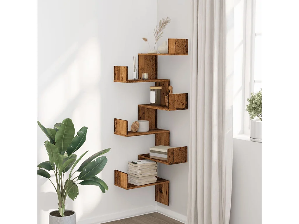Estante de esquina de pared de madera vieja 45x45x147cm madera de ingeniería