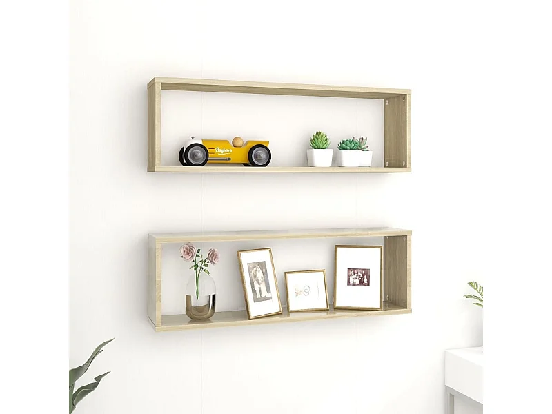Étagères cube murales 2 pcs chêne sonoma bois d'ingénierie