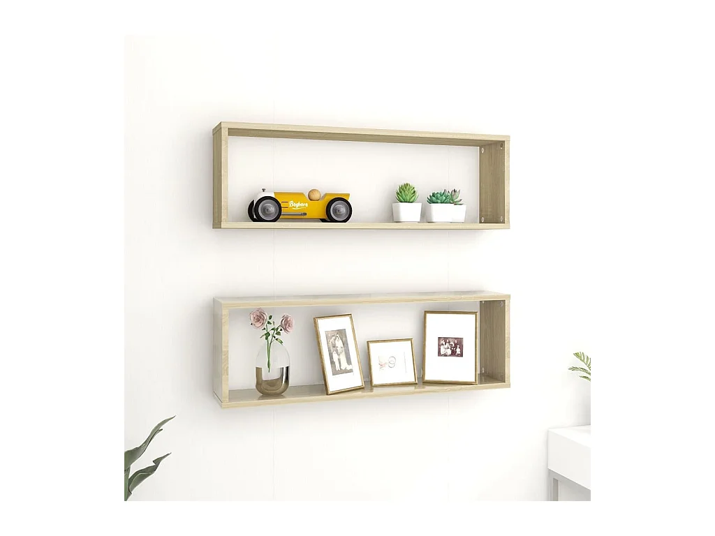 Étagères cube murales 2 pcs chêne sonoma bois d'ingénierie