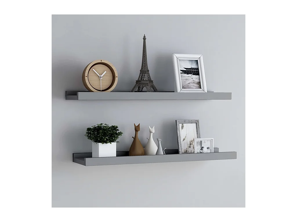 Estantes de repisa para marco de fotos (2 unidades), gris, 80 x 9 x 3 cm, MDF