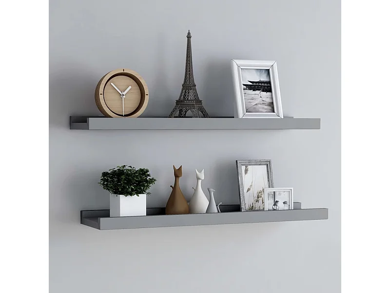 Étagères à rebord pour cadre photo 2 pcs Gris 80x9x3 cm MDF