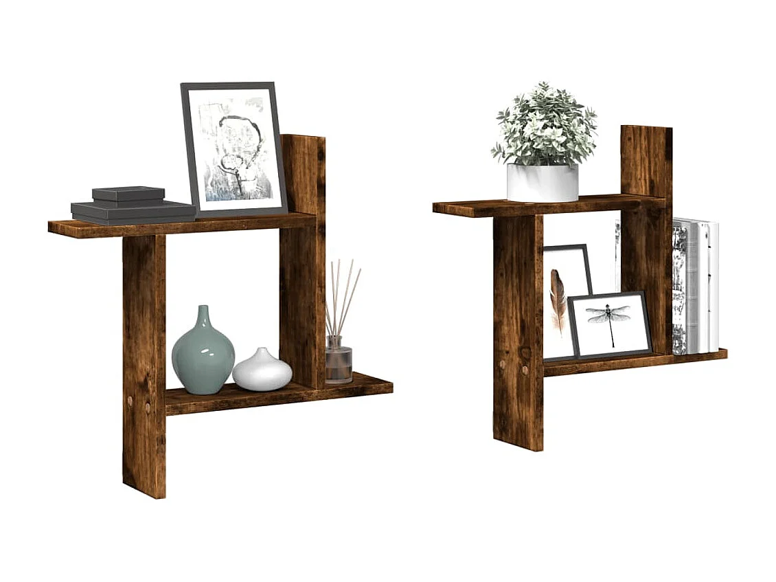 Wandplanken 2 stuks gerookt eiken 50x12x50 cm Technisch hout