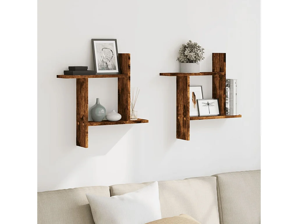 Wandplanken 2 stuks gerookt eiken 50x12x50 cm Technisch hout