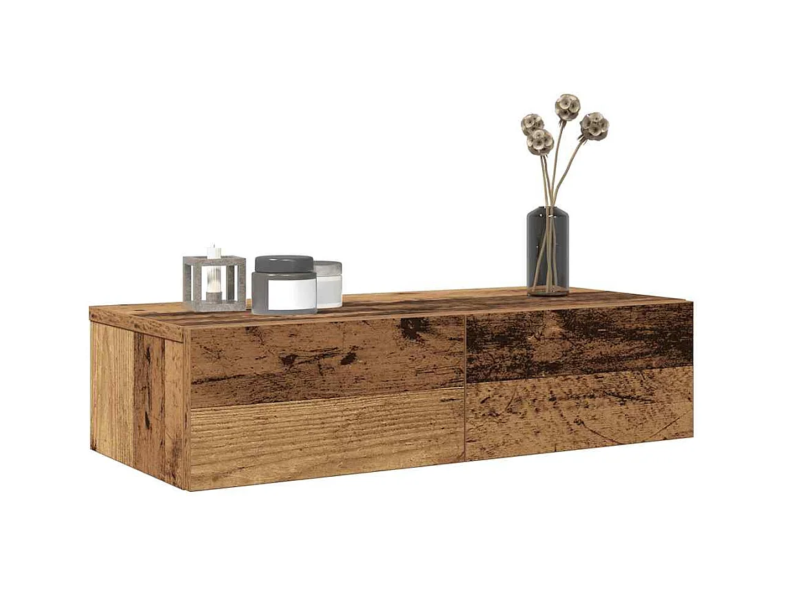 Wandplank met lades oud hout bewerkt hout