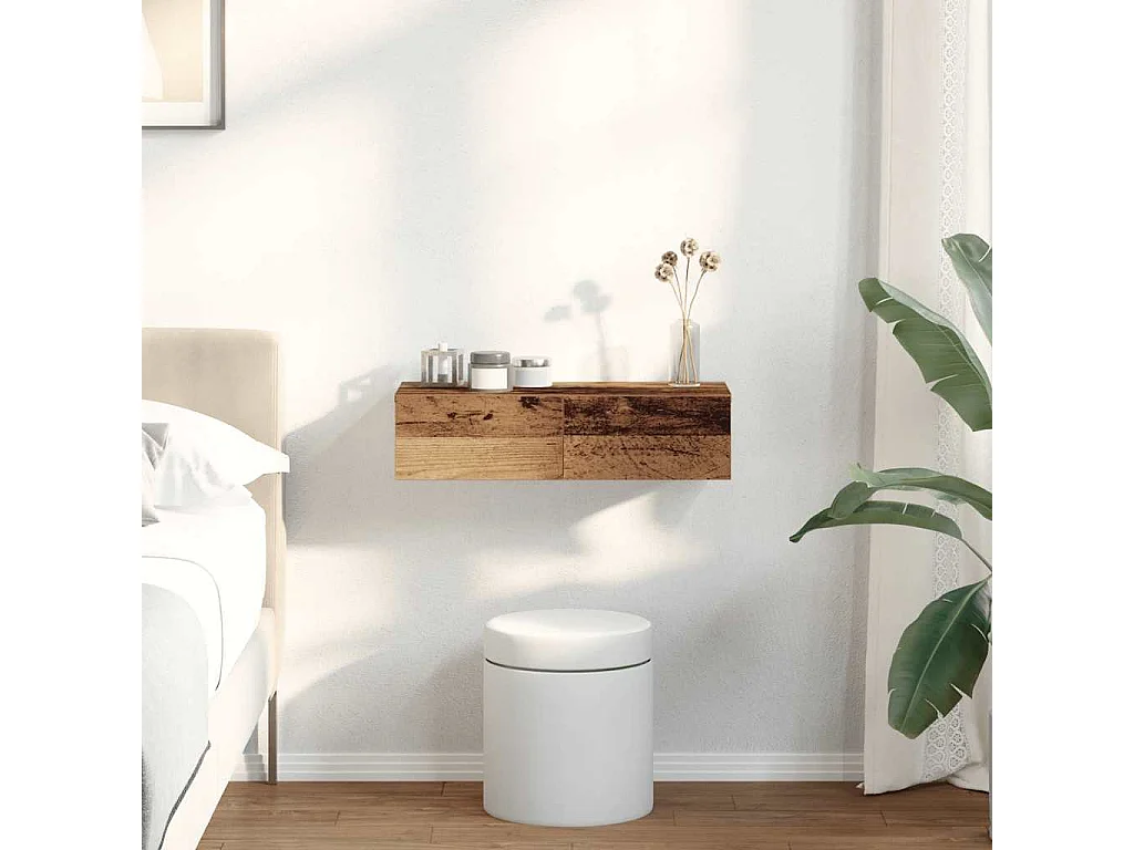 Étagère murale avec tiroirs vieux bois bois d'ingénierie