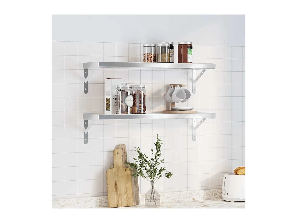 Étagères murales 2 pcs 75x23,5 cm argenté acier inoxydable