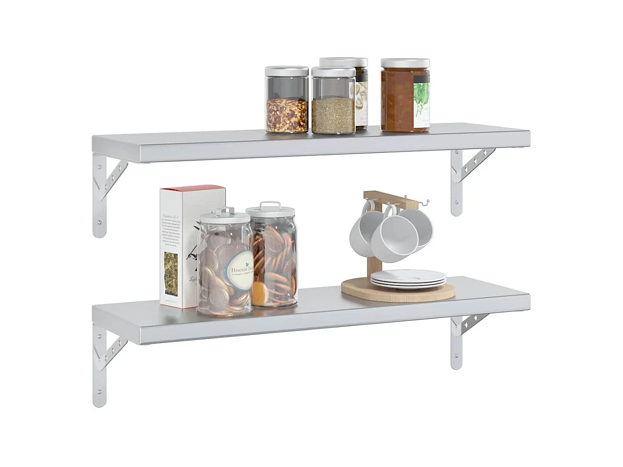 Étagères murales 2 pcs 75x23,5 cm argenté acier inoxydable