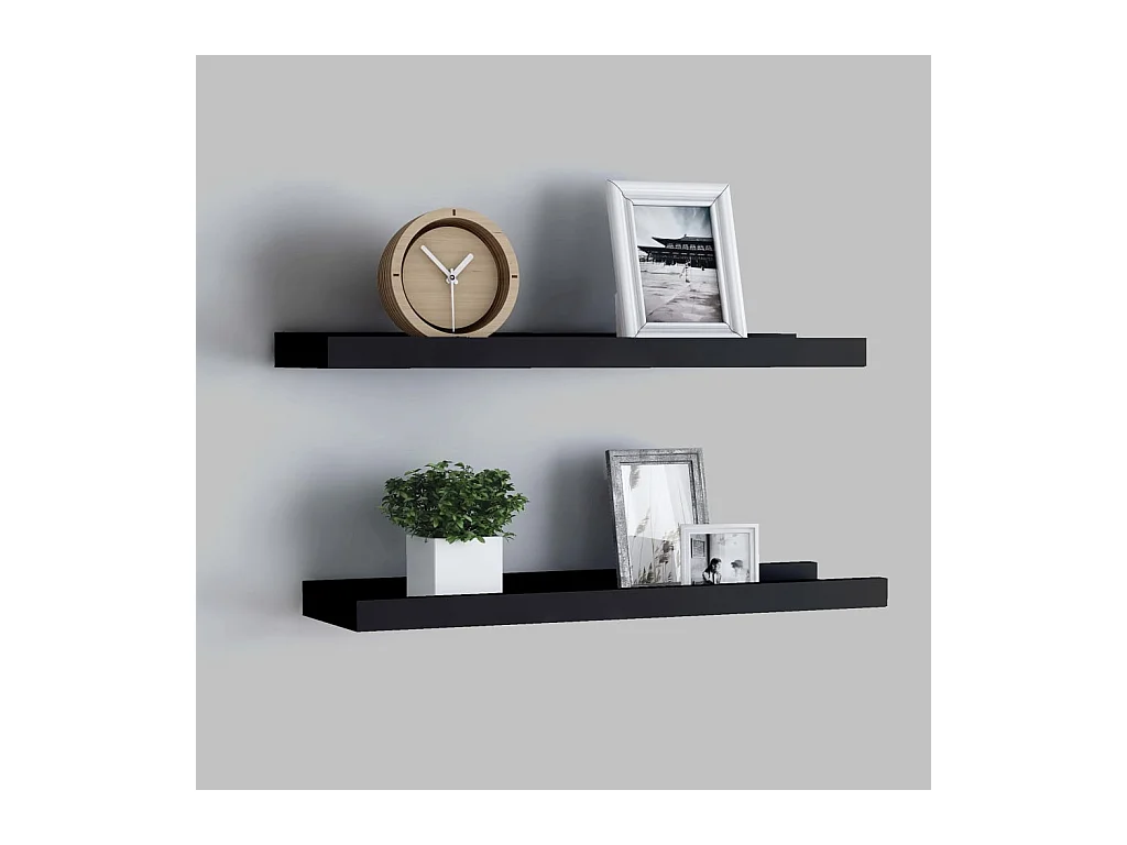 Étagères à rebord pour cadre photo 2 pcs Noir 40x9x3 cm MDF