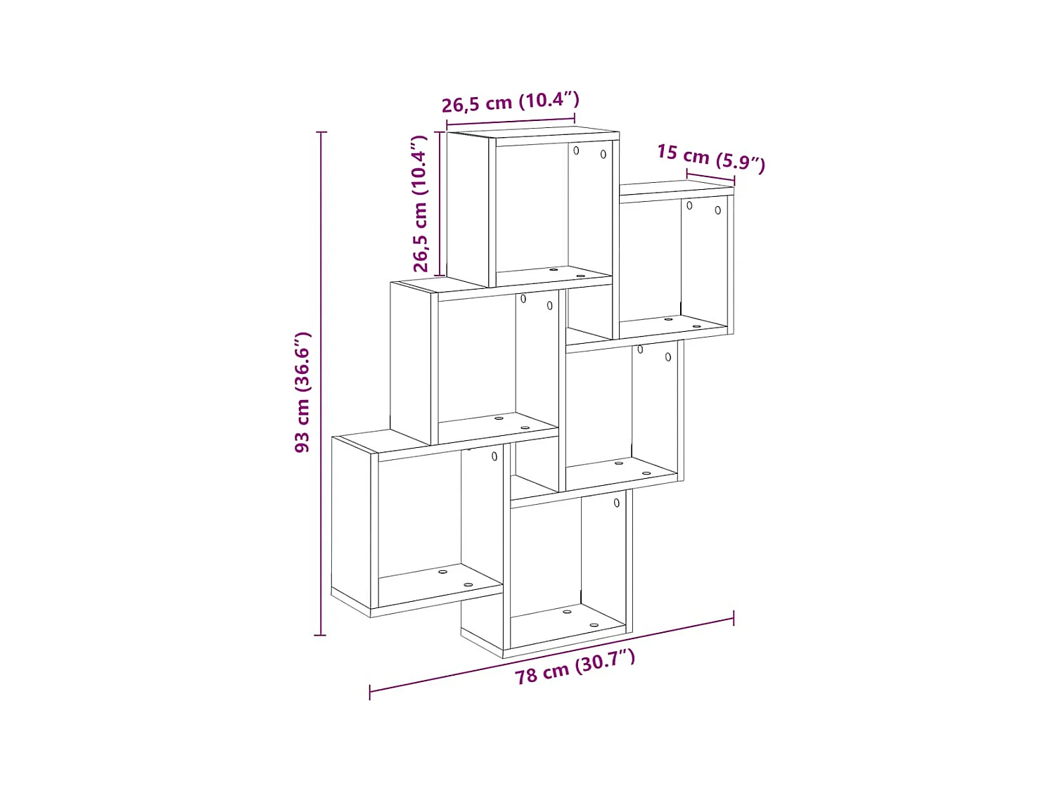 Étagère murale sous forme de cube chêne artisanal 78x15x93 cm
