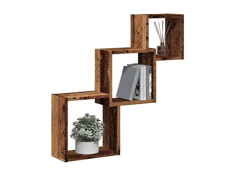 Étagère murale en forme de cube vieux bois bois d'ingénierie