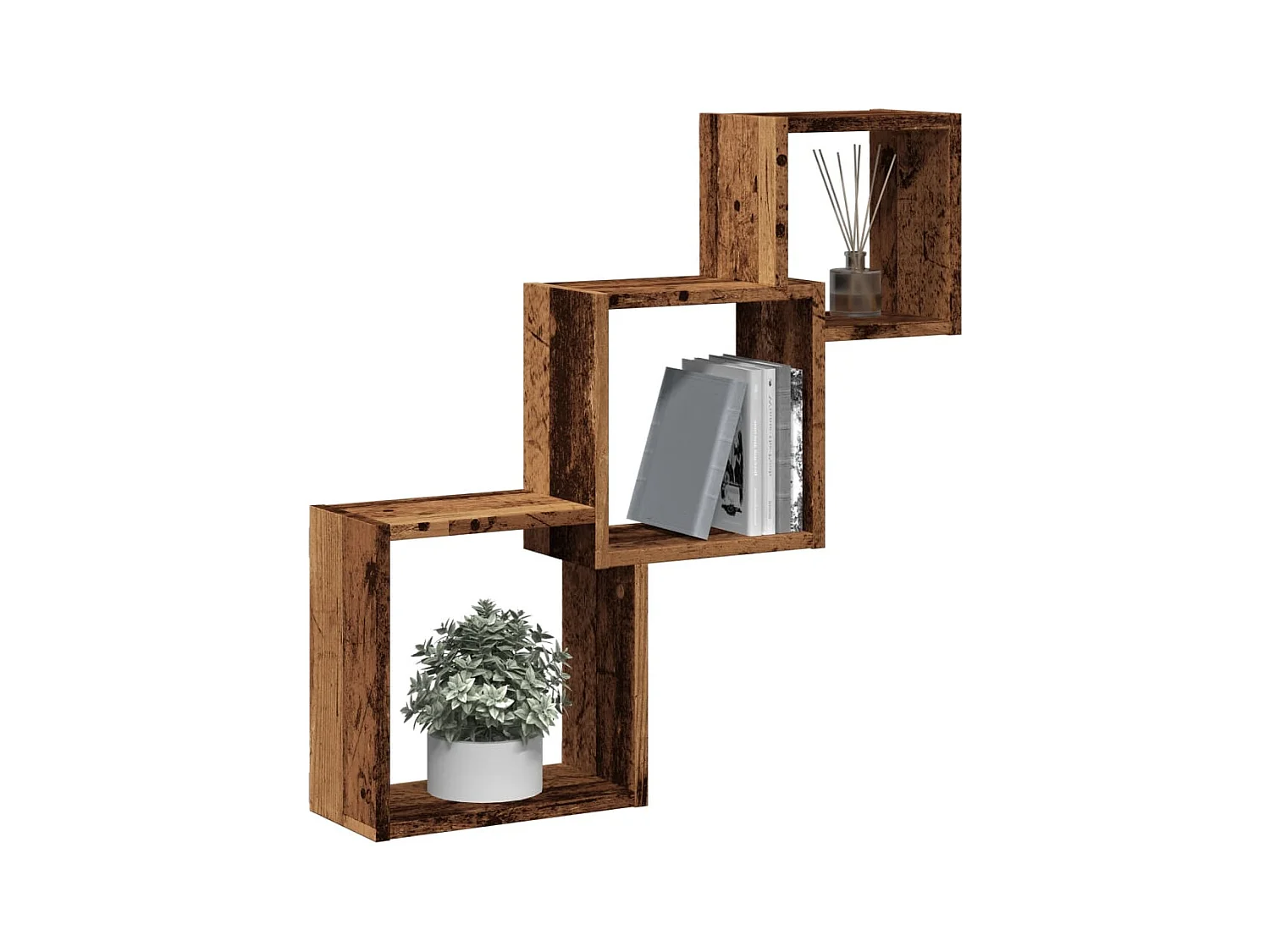 Estante de pared cúbico de madera vieja de ingeniería de madera