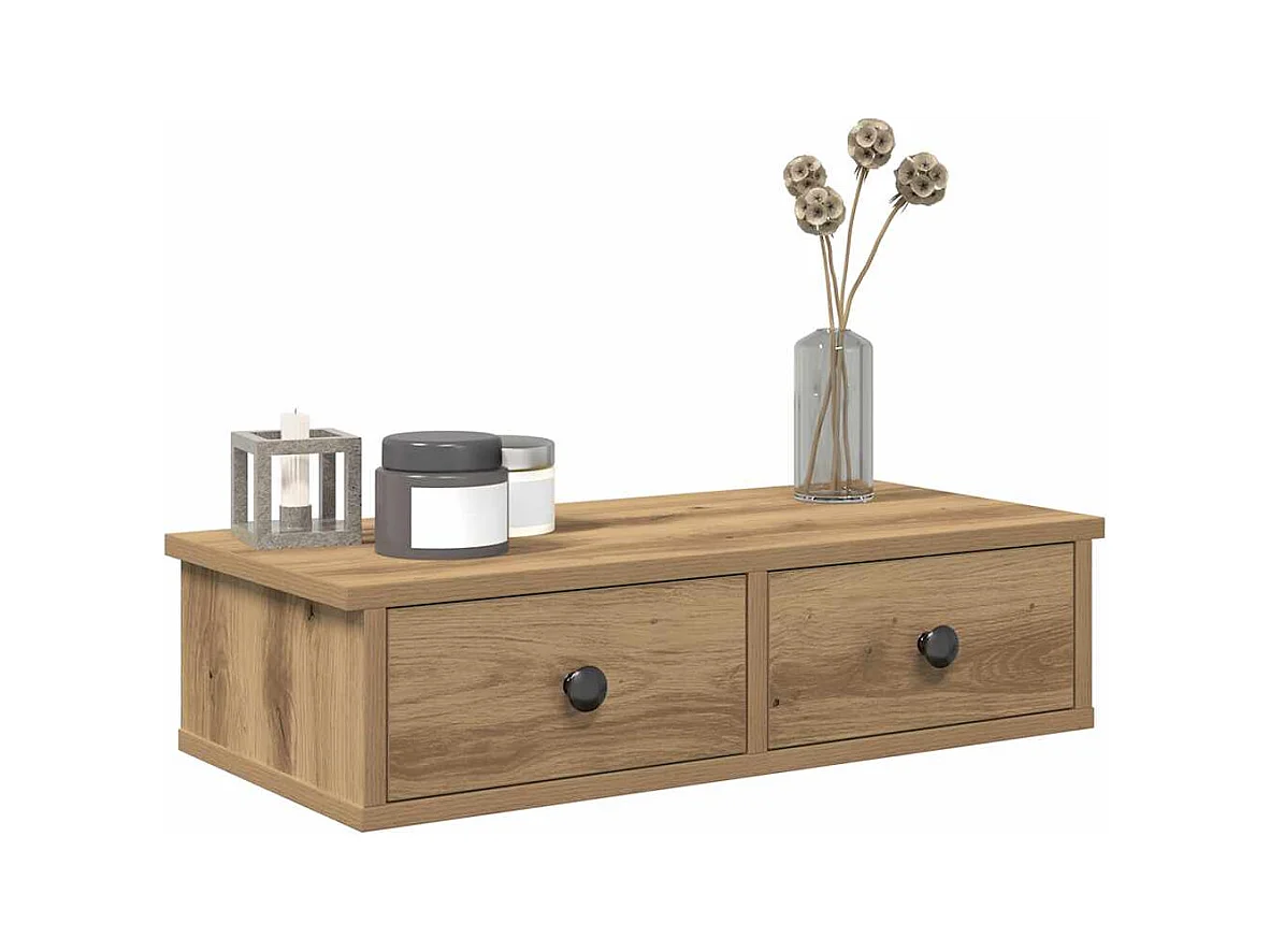 Mensola da parete con cassetti realizzata artigianalmente in legno di rovere