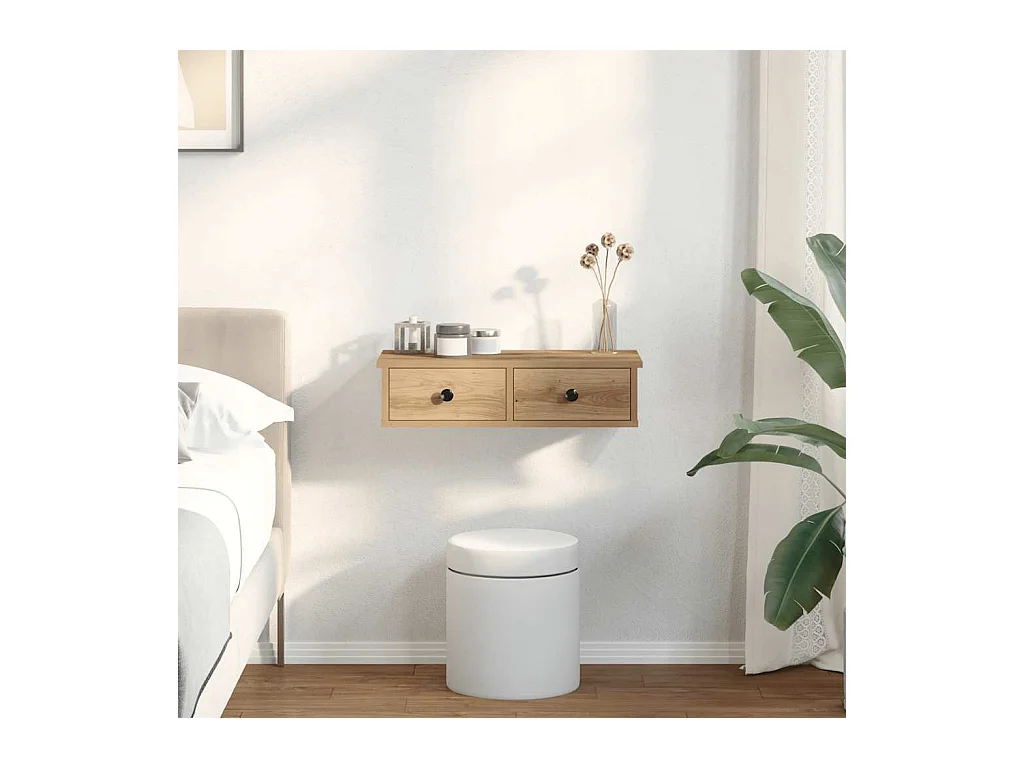 Mensola da parete con cassetti realizzata artigianalmente in legno di rovere