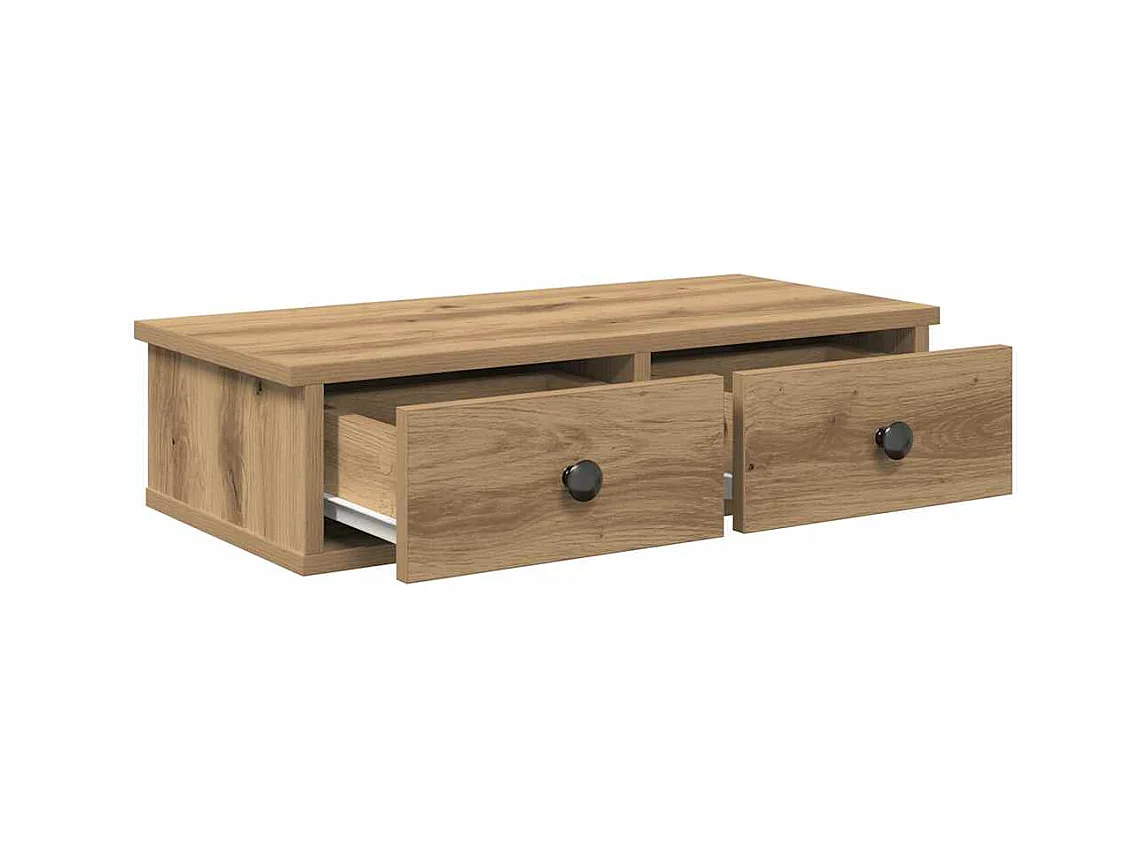 Mensola da parete con cassetti realizzata artigianalmente in legno di rovere