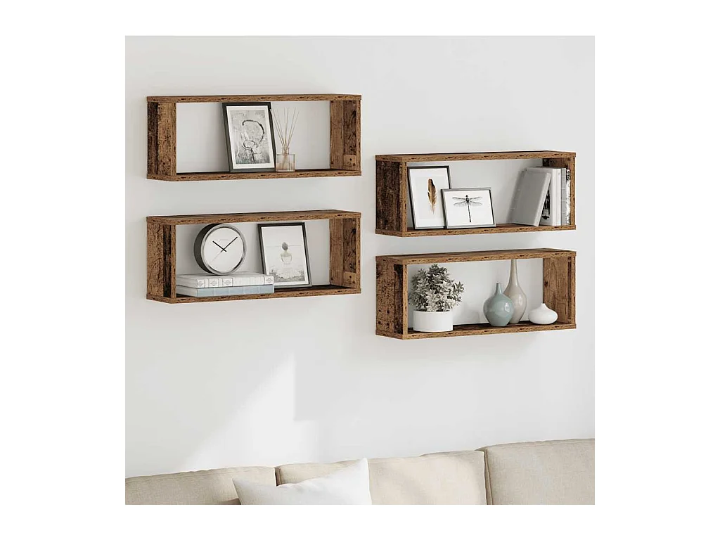 Étagères murales cube 4 pcs vieux bois 60x15x23 cm