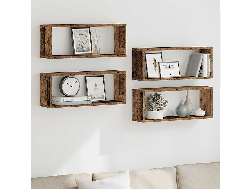 Étagères murales cube 4 pcs vieux bois 60x15x23 cm