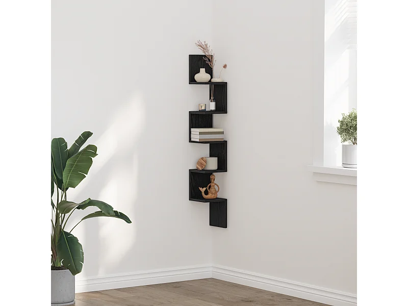 Mensola angolare in legno ingegnerizzato nero 20x20x127,5 cm