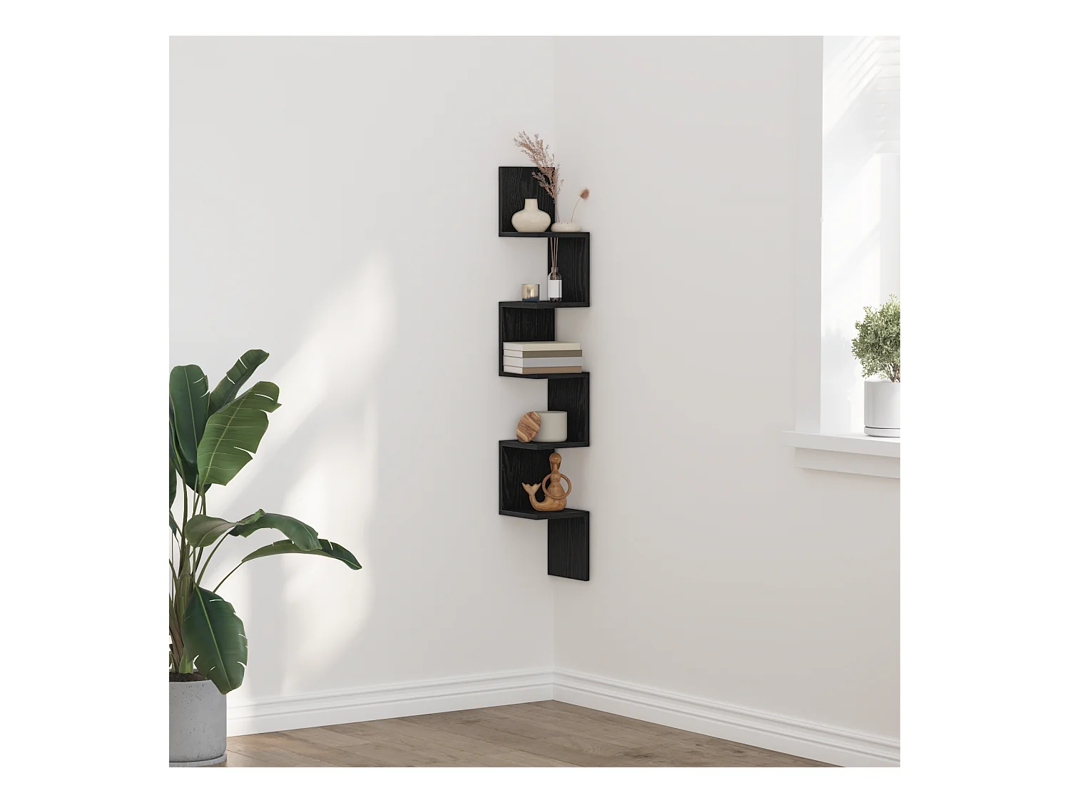 Mensola angolare in legno ingegnerizzato nero 20x20x127,5 cm