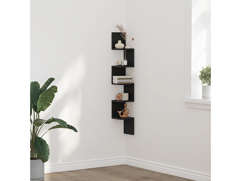Étagère d'angle en bois d'ingénierie noir 20x20x127,5 cm