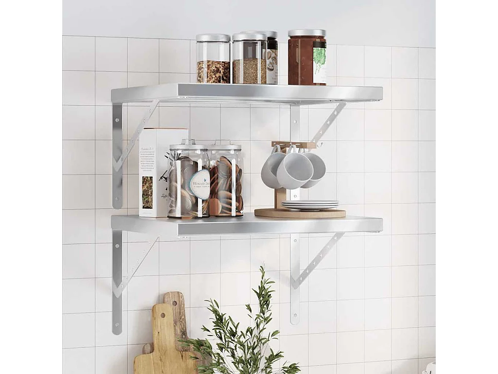 Estantes de pared 2 uds 50x40x3 cm acero inoxidable plateado