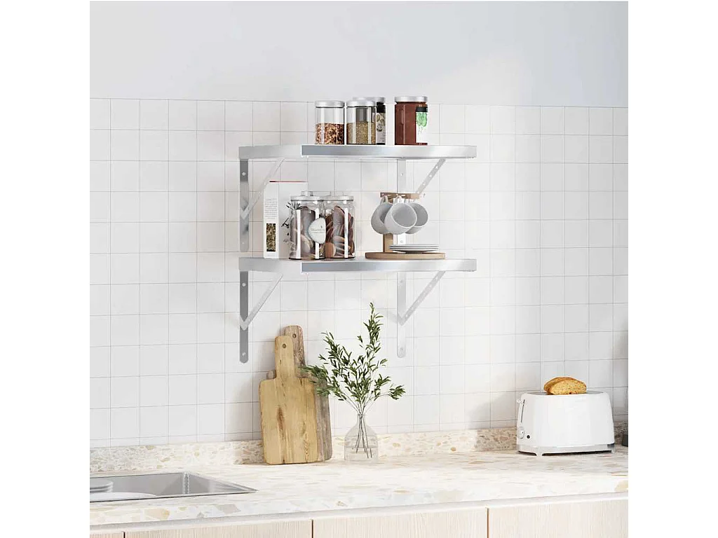 Estantes de pared 2 uds 50x40x3 cm acero inoxidable plateado