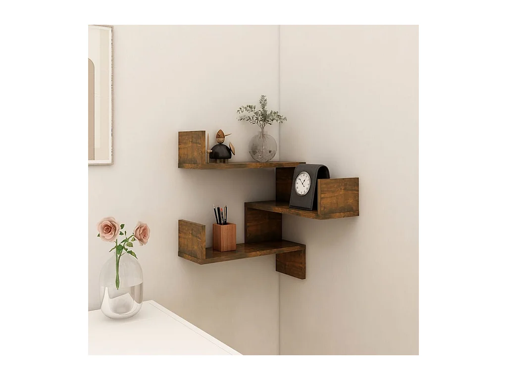 Étagère d'angle murale Chêne fumé 40x40x50 cm Bois d'ingénierie