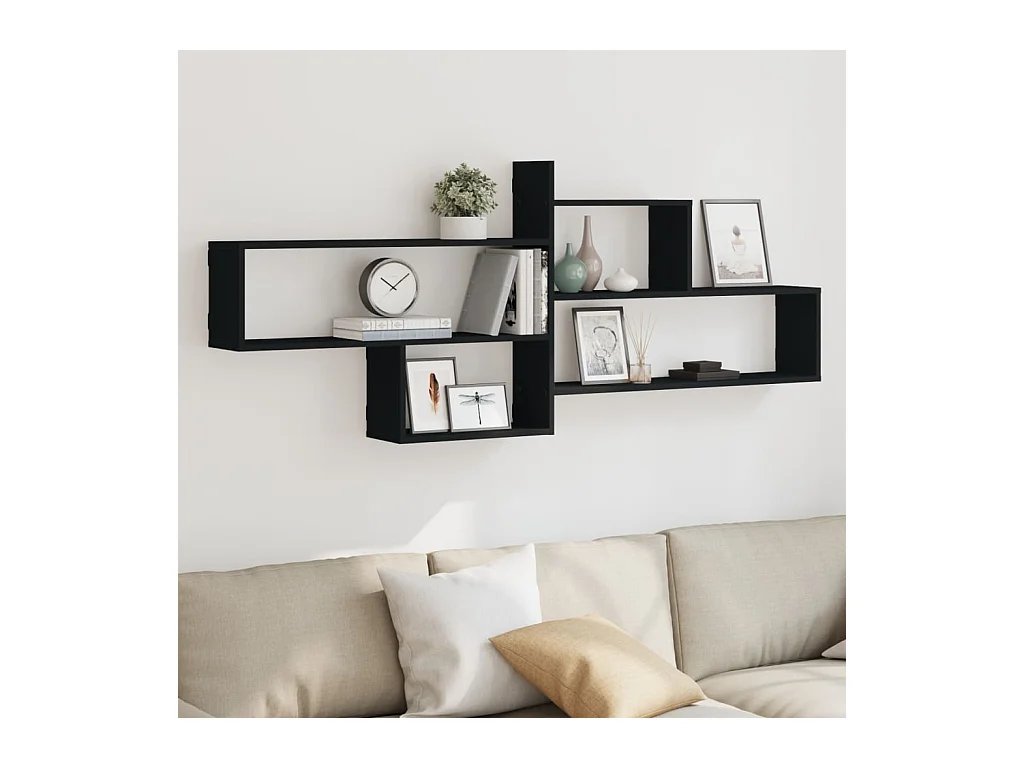 Zwarte wandplank 167,5x18x68 cm bewerkt hout