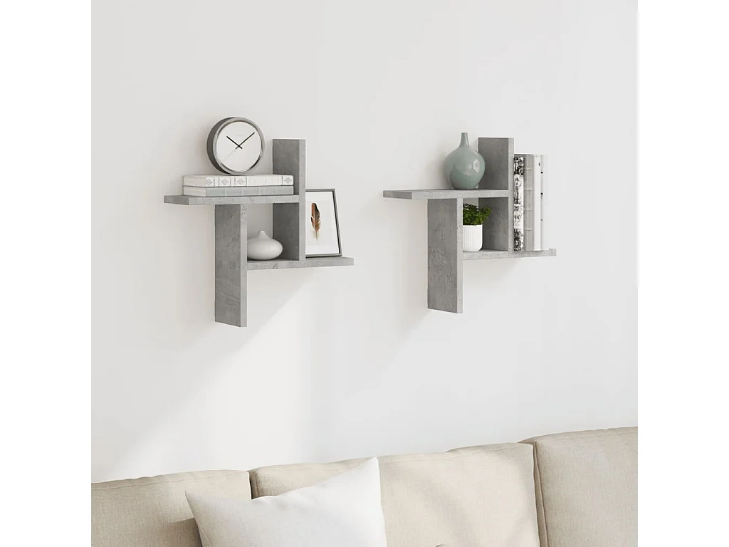 Estantes de pared 2 piezas gris hormigón 38x12x38 cm madera de ingeniería