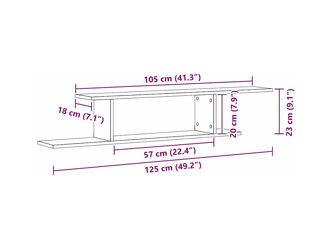 Étagère murale pour téléviseur, chêne noir, 125 x 18 x 23 cm, en bois d'ingénierie