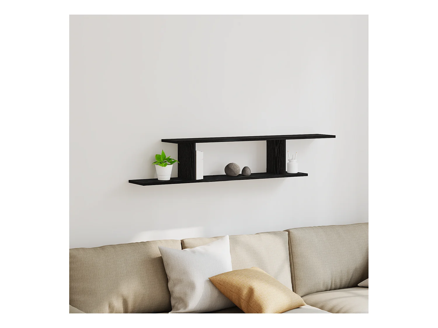TV-wandplank, zwart eiken, 125 x 18 x 23 cm, bewerkt hout
