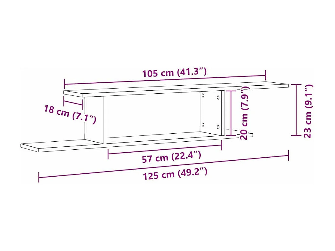 Étagère murale pour téléviseur, chêne noir, 125 x 18 x 23 cm, en bois d'ingénierie