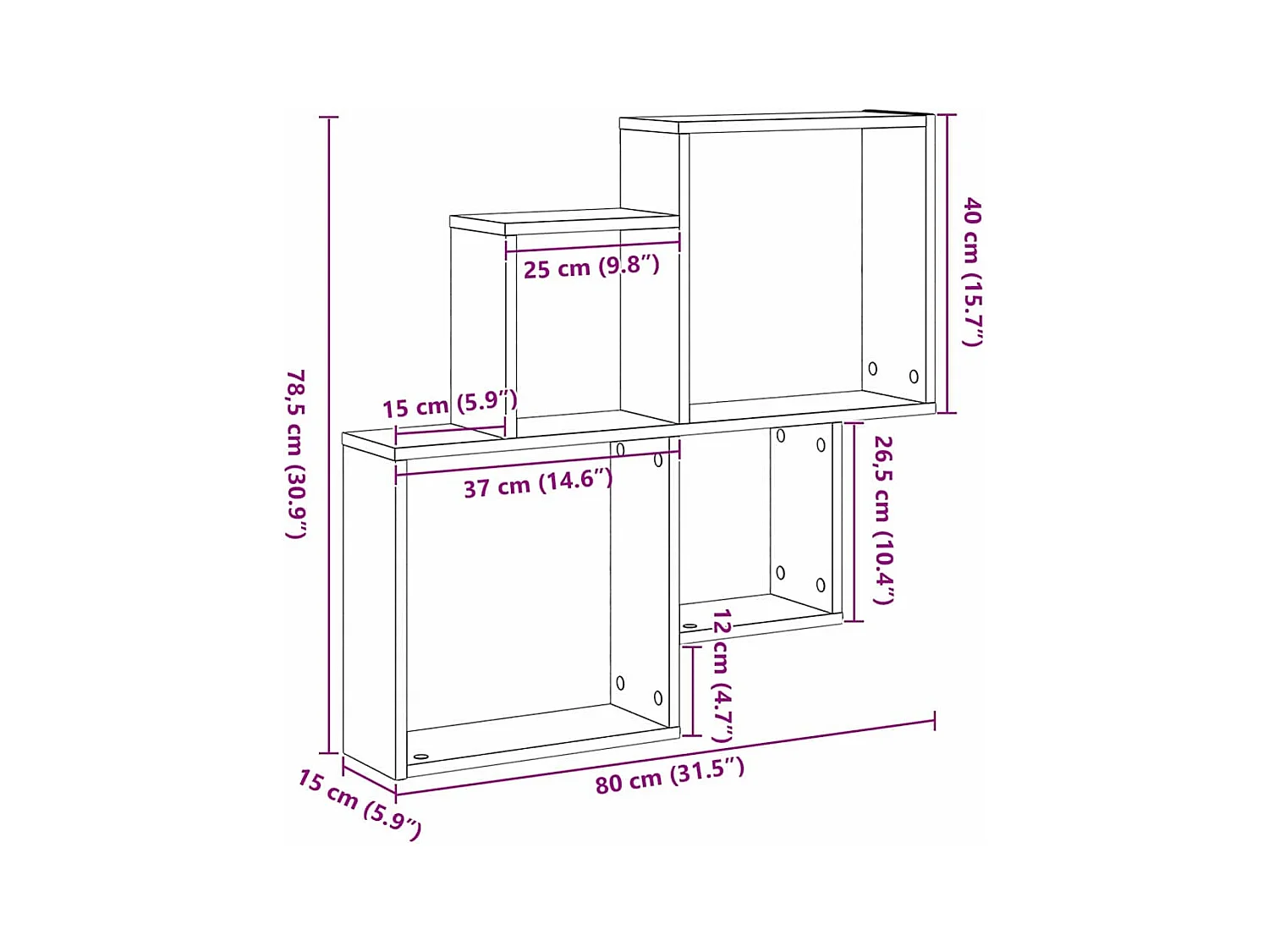 Pensile in rovere nero 80x15x78,5 cm in legno precomposto