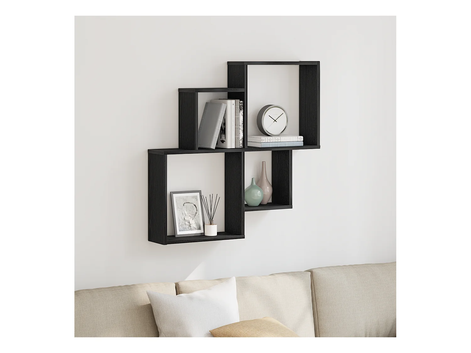 Zwarte eiken wandkast 80x15x78,5 cm in gereconstrueerd hout