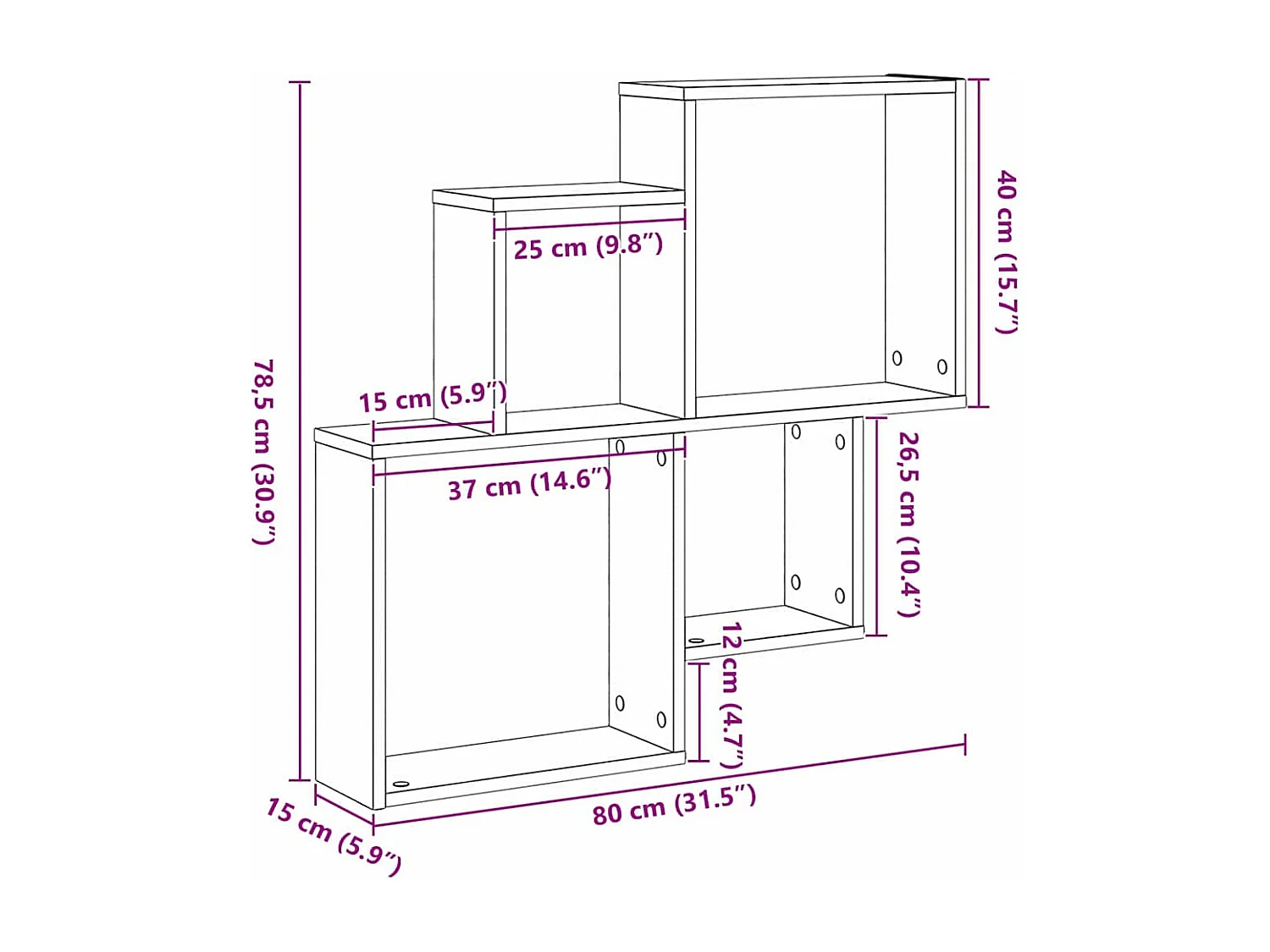Armario de pared de roble negro 80x15x78,5 cm en madera reconstituida