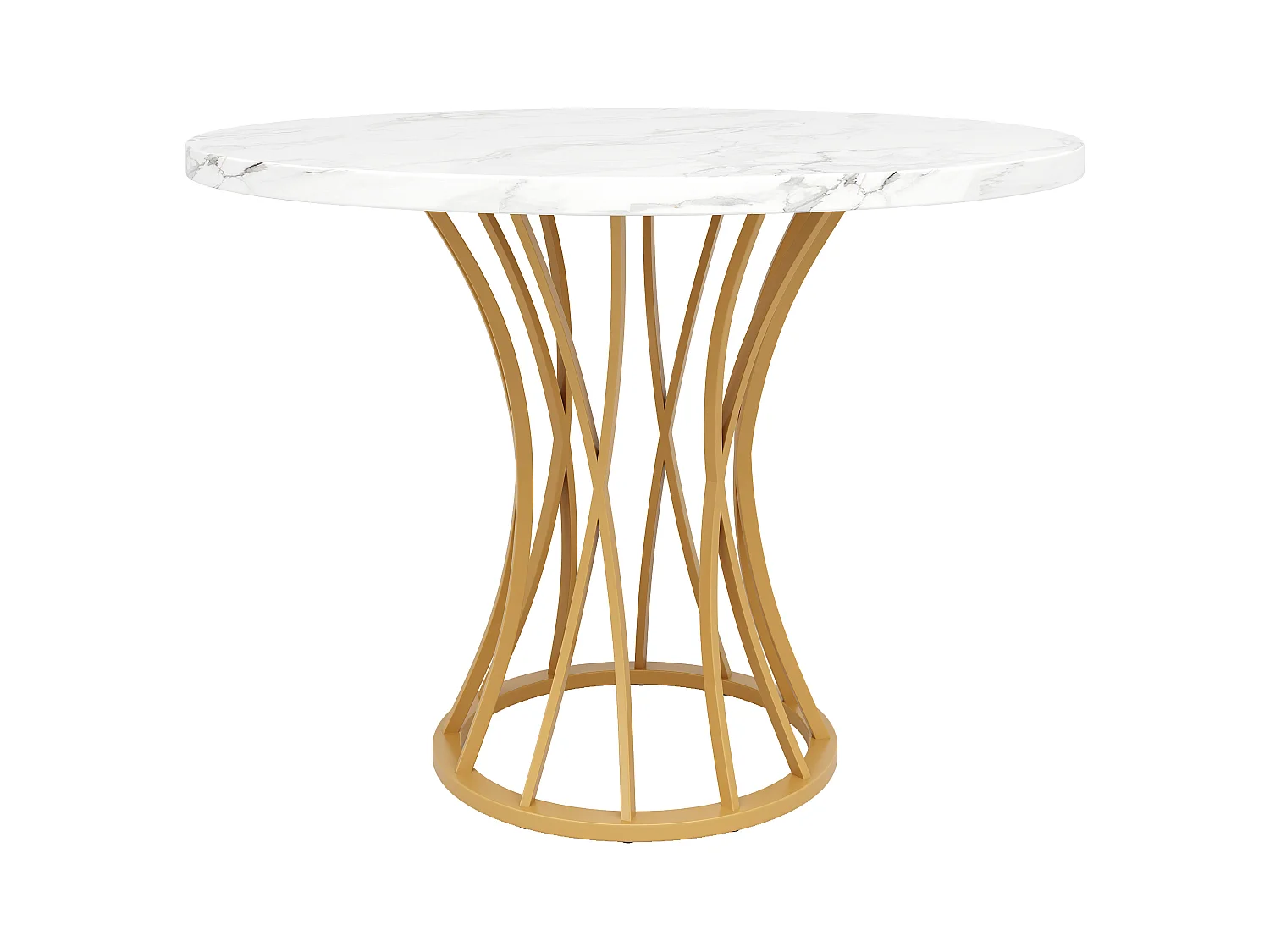 Conjunto de mesa de comedor (5 piezas), mesa redonda con 4 sillas, MDF, metal, terciopelo, blanco jaspeado (80x80x76 cm)