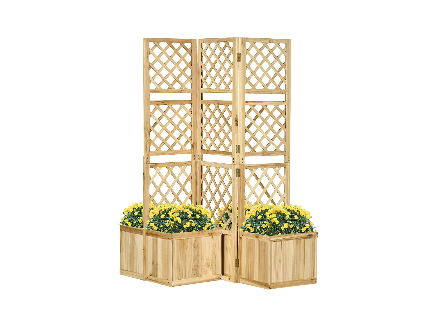 Paravent de balcon avec 4 jardinières en bois, séparateur de jardin naturel, 3 panneaux (133x62x165 cm)